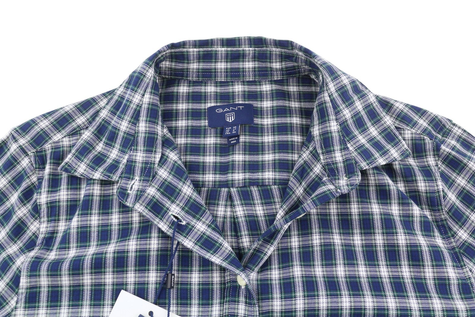 GANT flaneliniai moteriški marškinėliai, EU38, laisvalaikio, languotas raštas, sagomis užsegamas, išplatinta kaklo linija su logotipu 