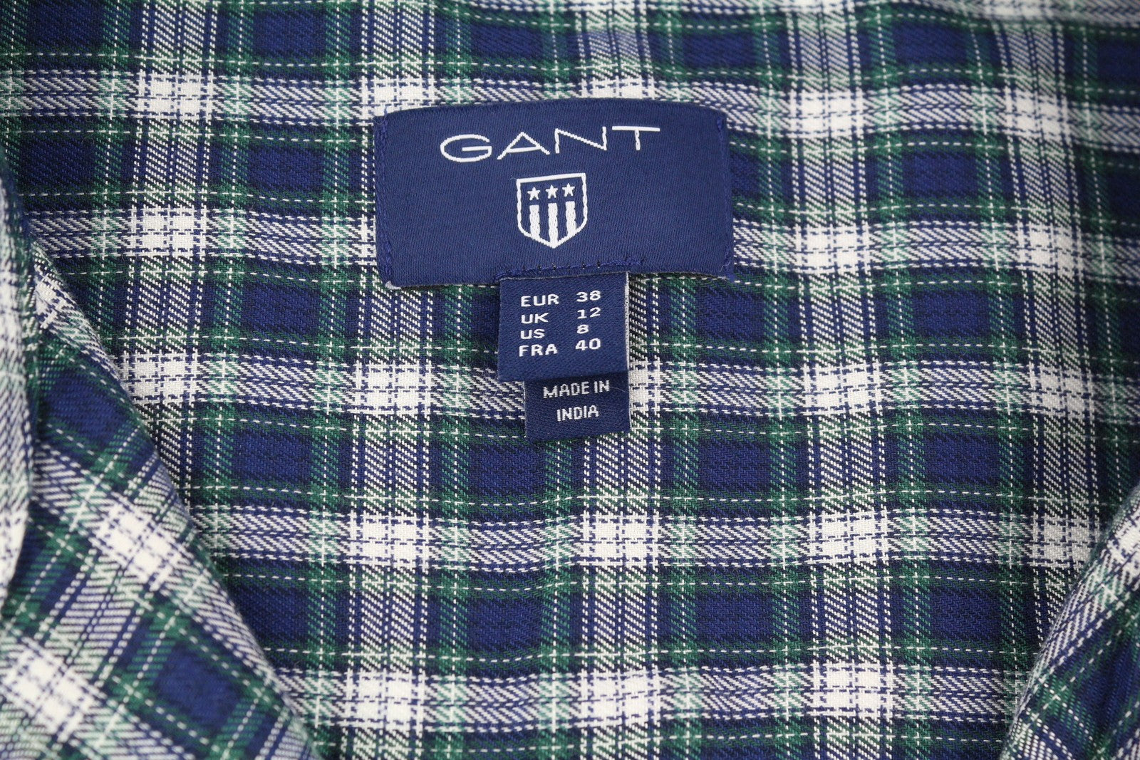 GANT flaneliniai moteriški marškinėliai, EU38, laisvalaikio, languotas raštas, sagomis užsegamas, išplatinta kaklo linija su logotipu 