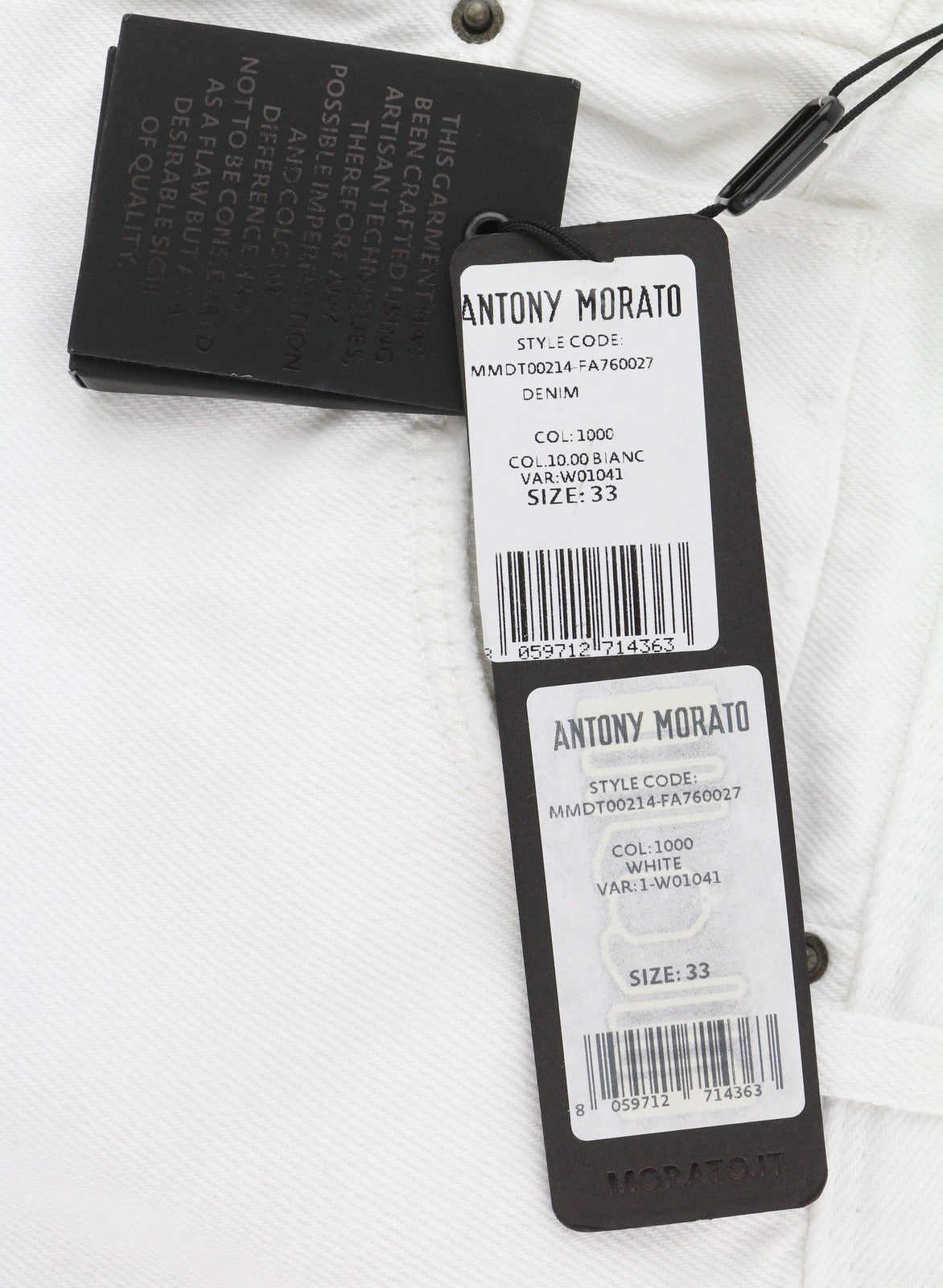 ANTONY MORATO Argon Men Jeans W33 Denim White Slim Fit Ankle Length Button Fly