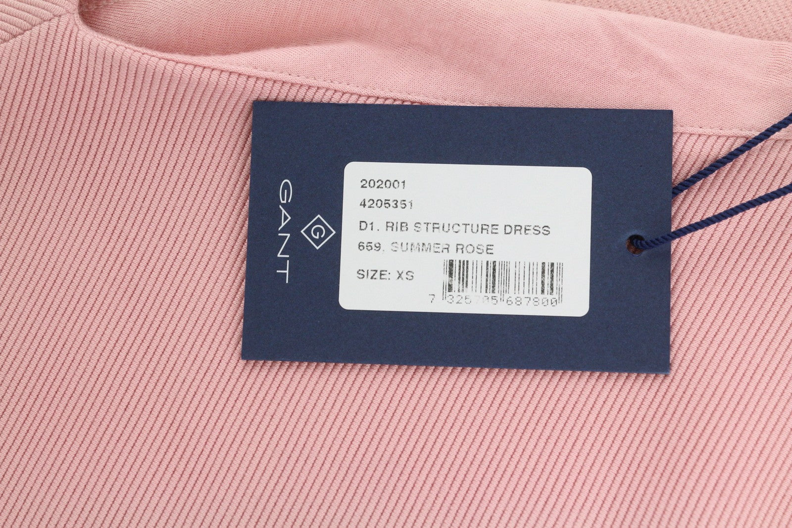 GANT „Rib Structure“ moteriška suknelė, XS, rožinė, trumpomis rankovėmis, tampri, V formos iškirpte, iki kelių. 