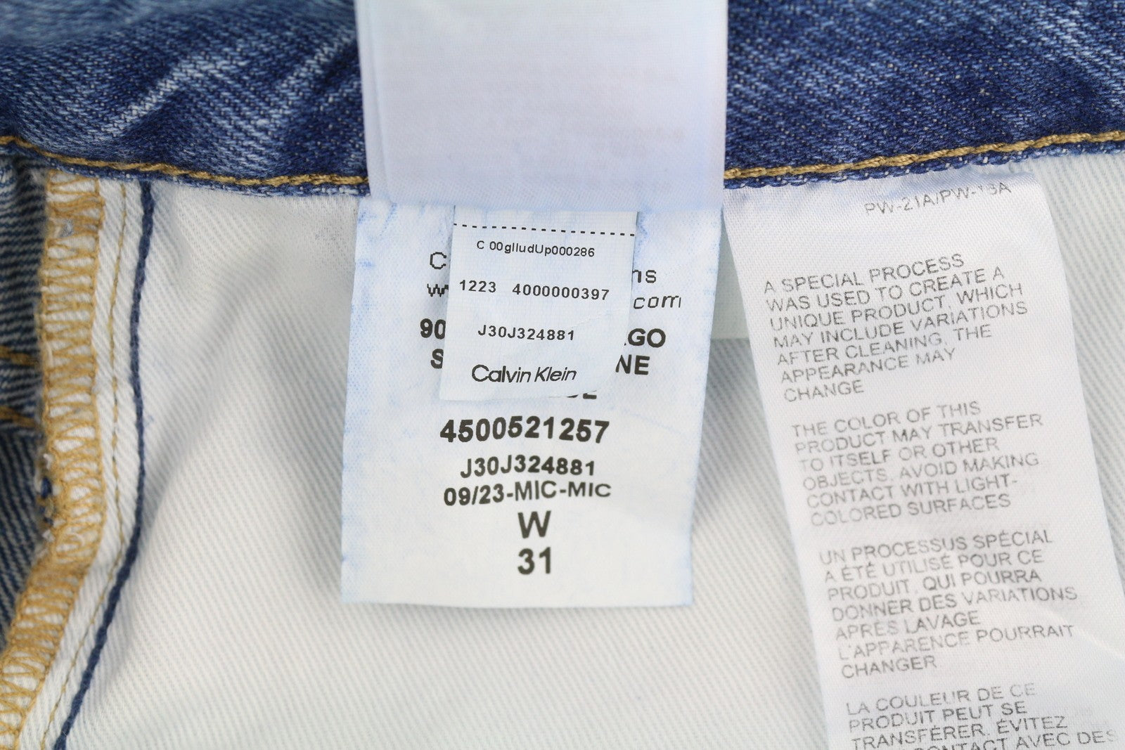 CALVIN KLEIN 90-ųjų laisvi krovininiai vyriški džinsai W31 džinso mėlyna įprasto kirpimo su užtrauktuku ir logotipu 