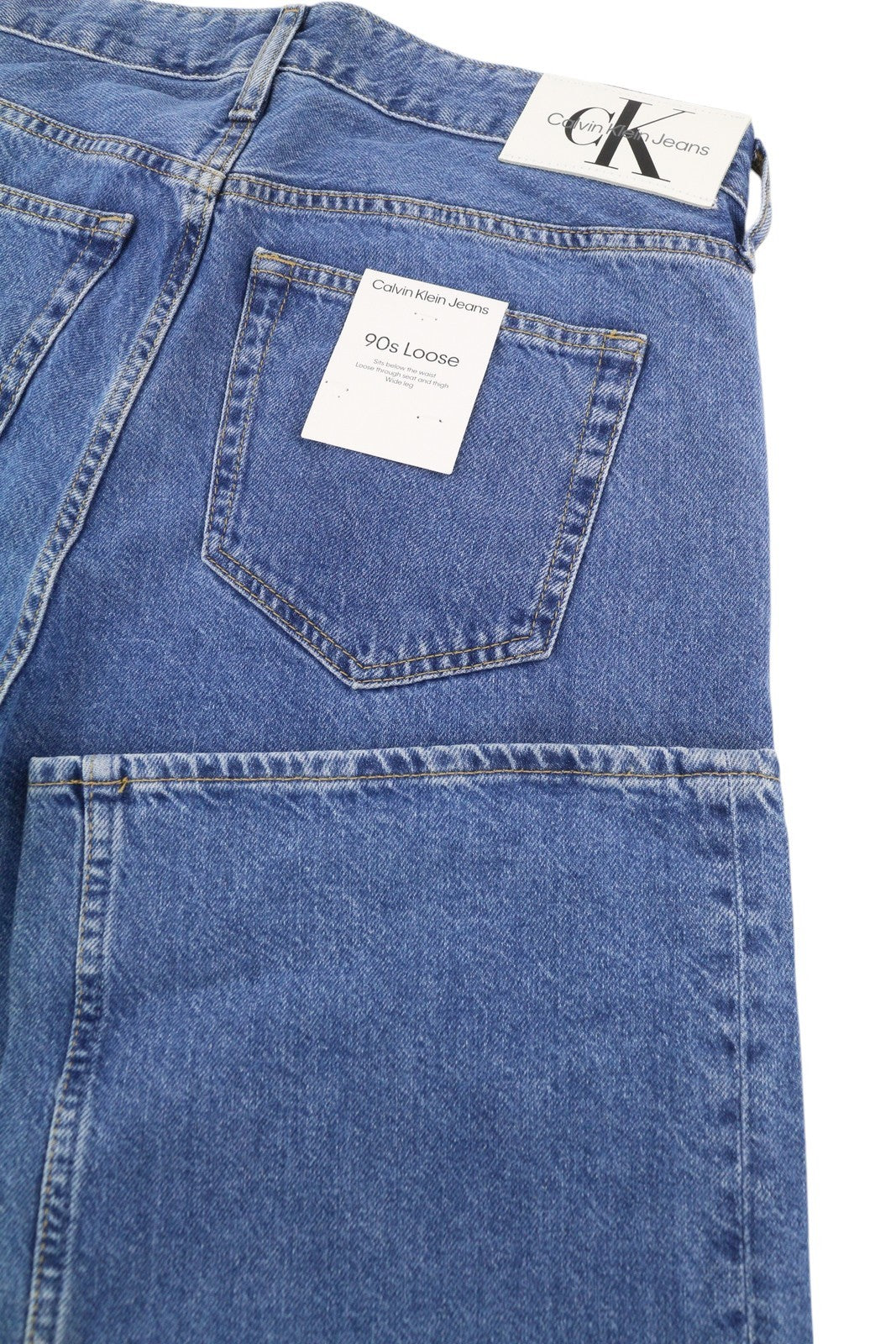 CALVIN KLEIN 90-ųjų laisvi krovininiai vyriški džinsai W31 džinso mėlyna įprasto kirpimo su užtrauktuku ir logotipu 