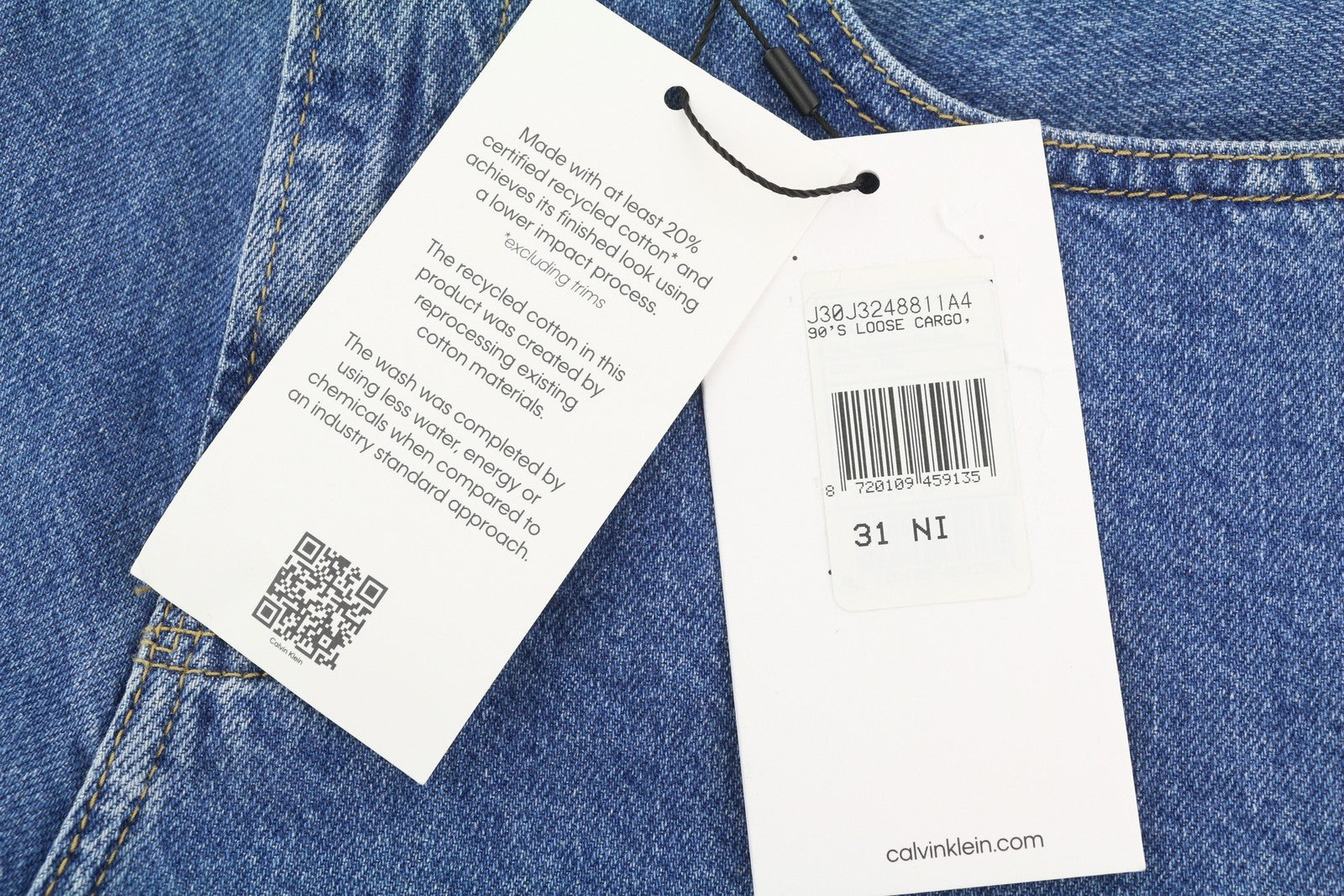 CALVIN KLEIN 90-ųjų laisvi krovininiai vyriški džinsai W31 džinso mėlyna įprasto kirpimo su užtrauktuku ir logotipu 