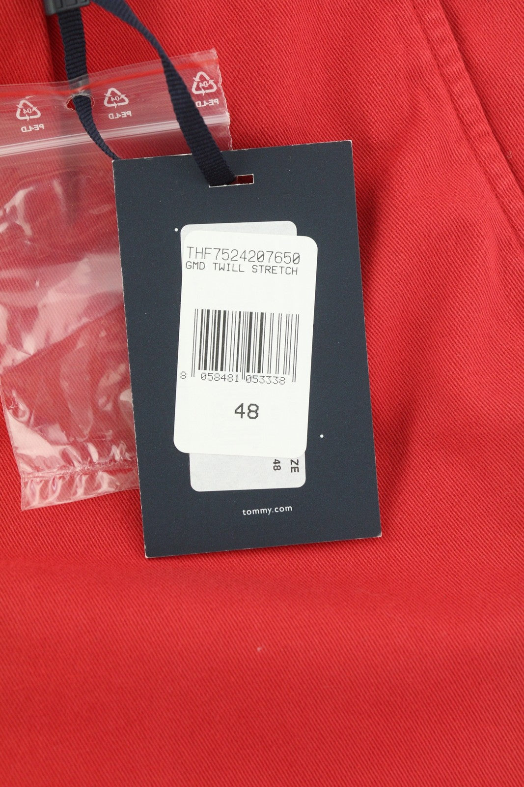 TOMMY HILFIGER „Twill Stretch“ vyriškos kelnės W32 Chino Pleated Slim Fit Zip Fly Red 