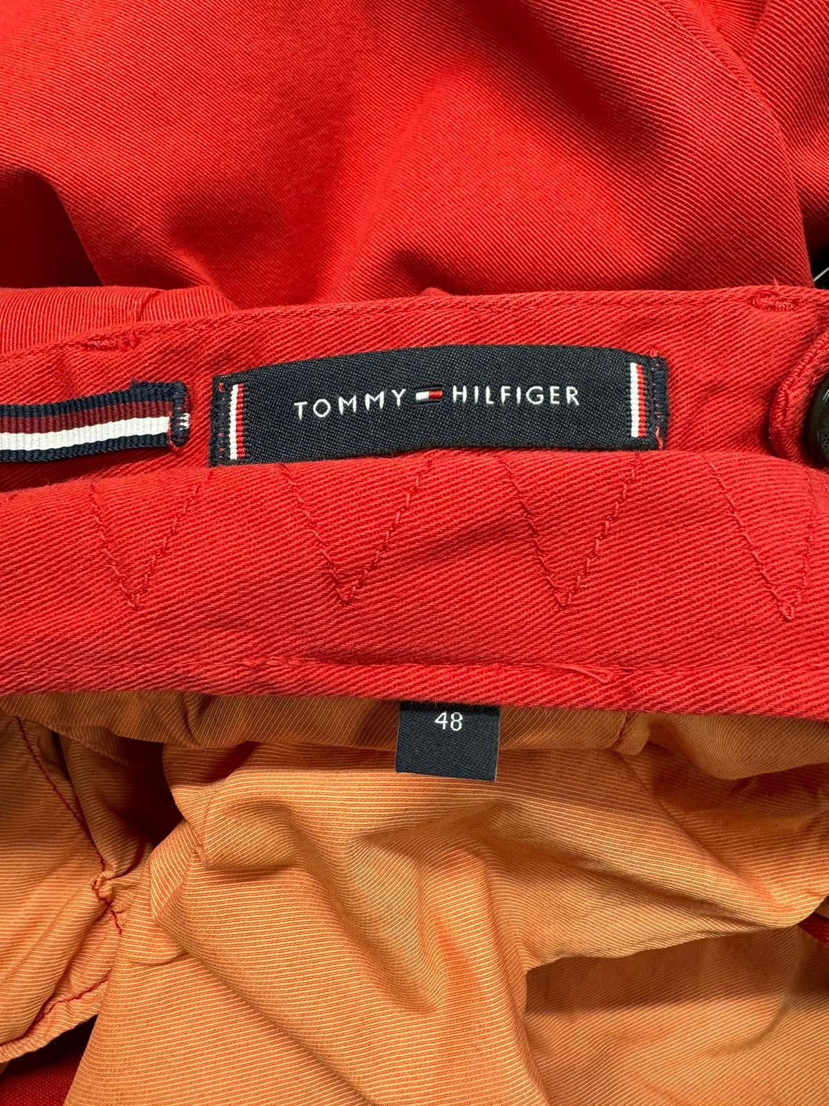 TOMMY HILFIGER „Twill Stretch“ vyriškos kelnės W32 Chino Pleated Slim Fit Zip Fly Red 