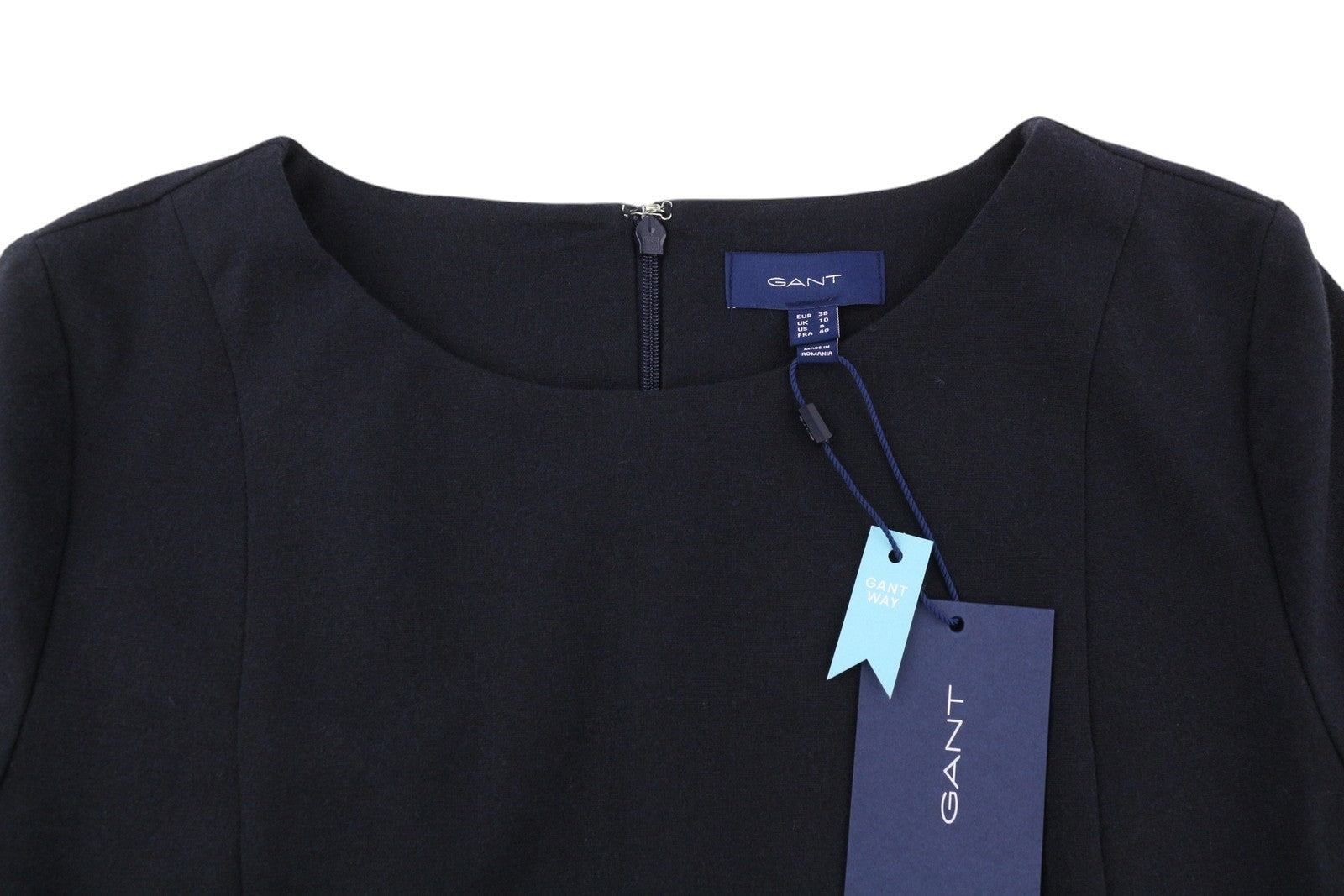 GANT Flanelinė platėjanti moteriška suknelė EU38 mėlyna vilnos mišinio apvali iškirpte 3/4 rankovėmis mini 