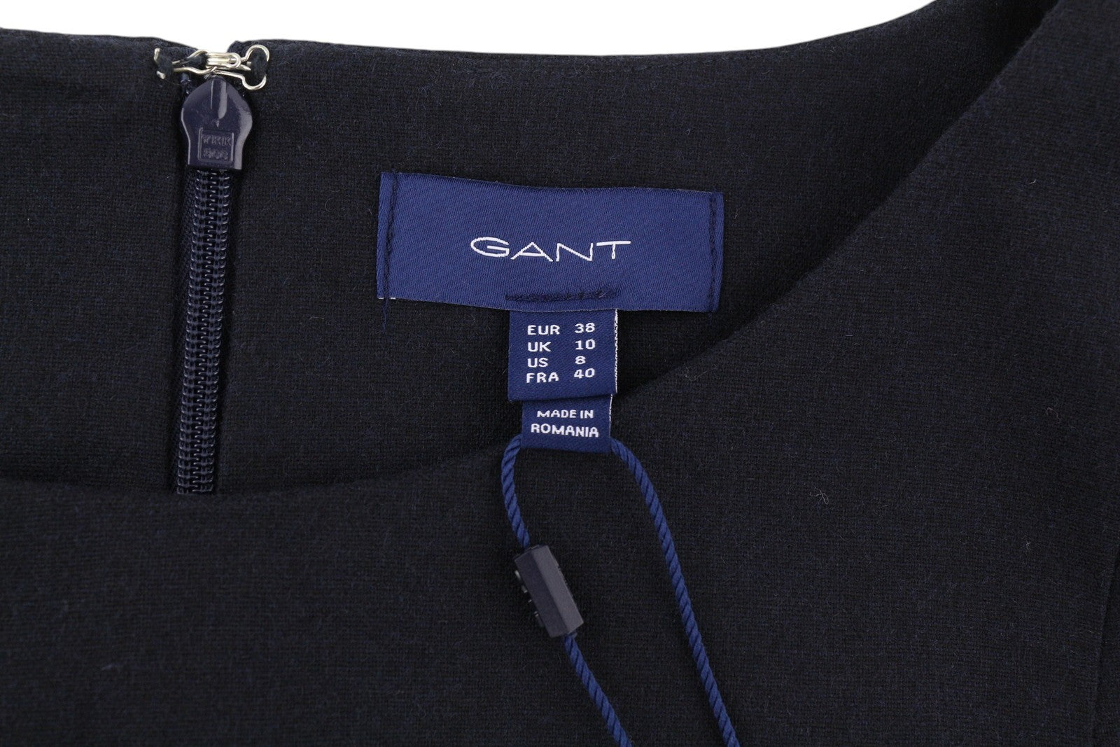 GANT Flanelinė platėjanti moteriška suknelė EU38 mėlyna vilnos mišinio apvali iškirpte 3/4 rankovėmis mini 