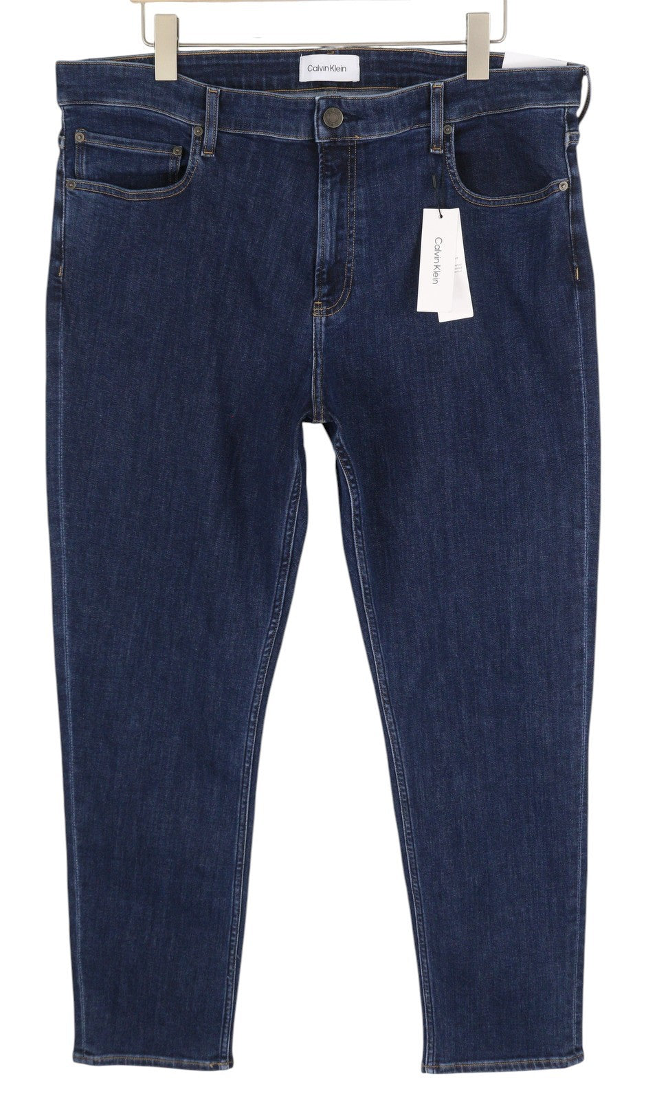 CALVIN KLEIN Tapered Dark Blue Men Jeans W38/L32 Stretch Zip Fly Pockets Denim