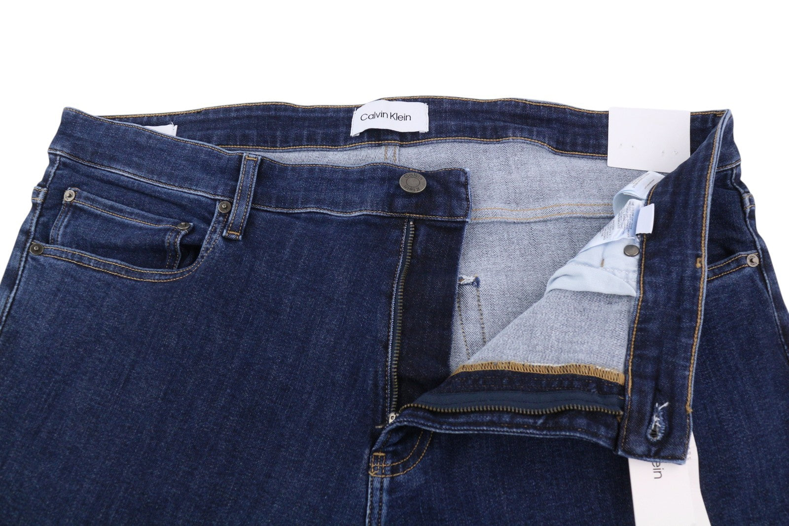 CALVIN KLEIN Tapered Dark Blue Men Jeans W38/L32 Stretch Zip Fly Pockets Denim
