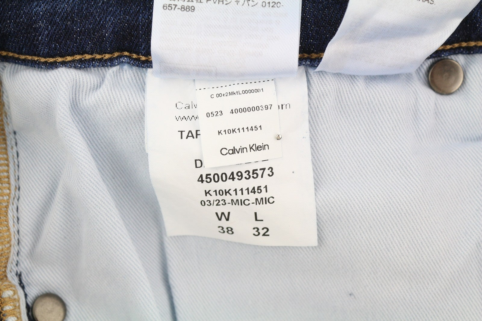 CALVIN KLEIN Tapered Dark Blue Men Jeans W38/L32 Stretch Zip Fly Pockets Denim