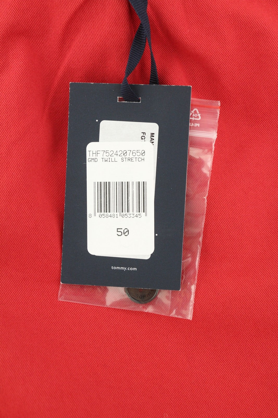 TOMMY HILFIGER „Twill Stretch“ vyriškos kelnės W33 Chino Pleated Slim Fit Zip Fly Red 