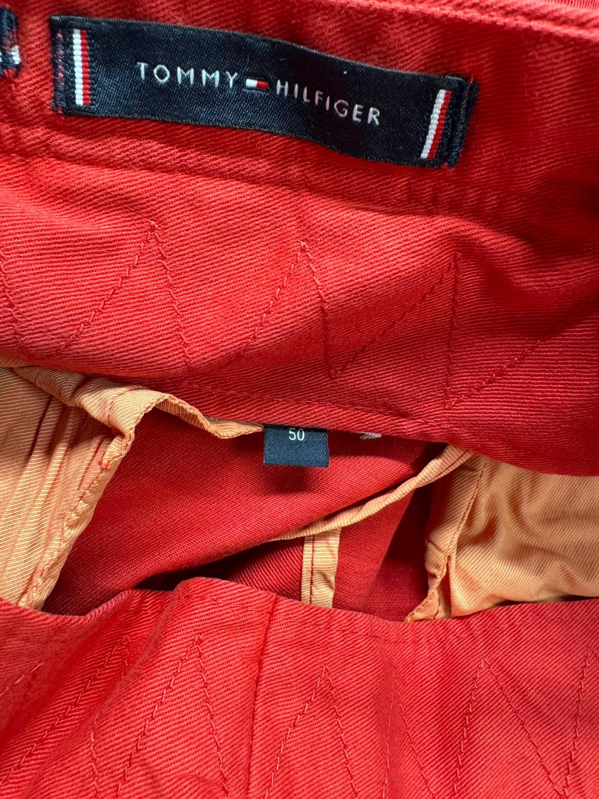 TOMMY HILFIGER „Twill Stretch“ vyriškos kelnės W33 Chino Pleated Slim Fit Zip Fly Red 