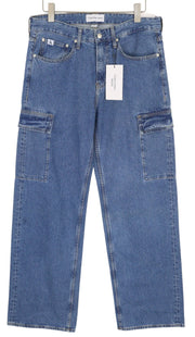 CALVIN KLEIN 90-ųjų laisvi krovininiai vyriški džinsai W33 džinso mėlyna įprasto kirpimo su užtrauktuku ir logotipu 