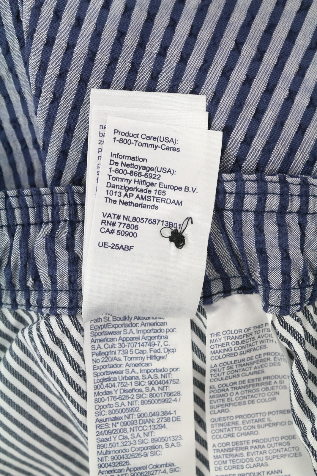 TOMMY HILFIGER Harlem Seersucker Stripe vyriški šortai W34 Relaxed Tapered Fit mėlyni 