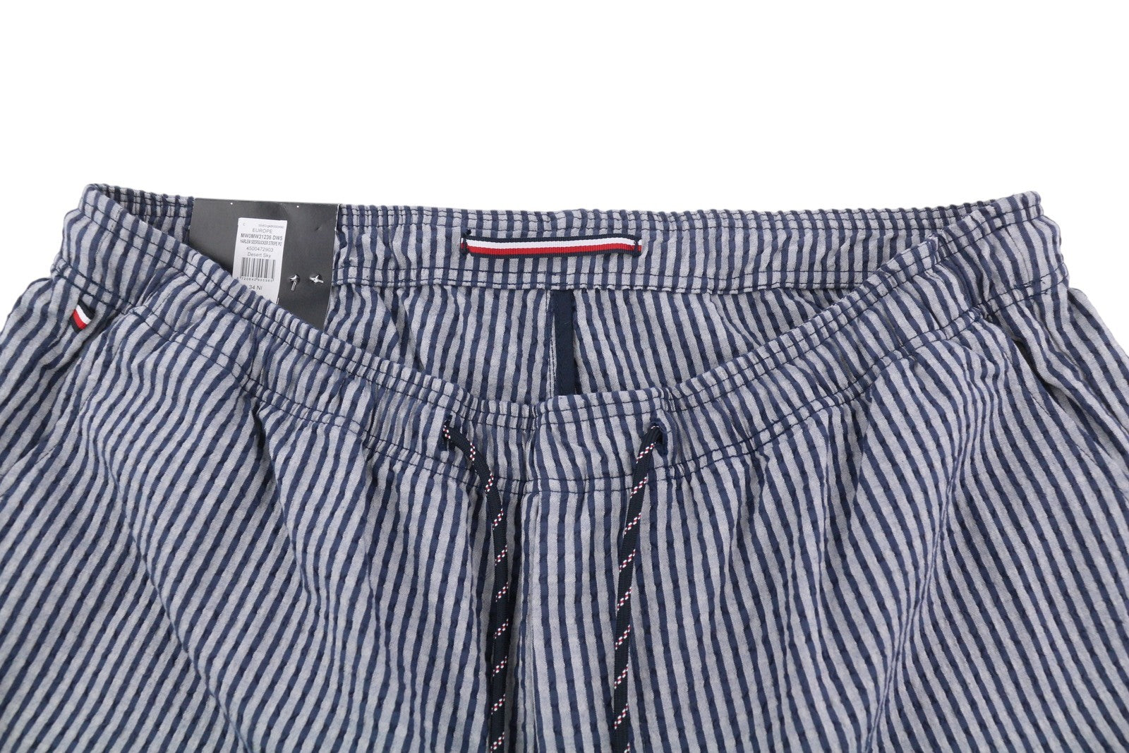 TOMMY HILFIGER Harlem Seersucker Stripe vyriški šortai W34 Relaxed Tapered Fit mėlyni 