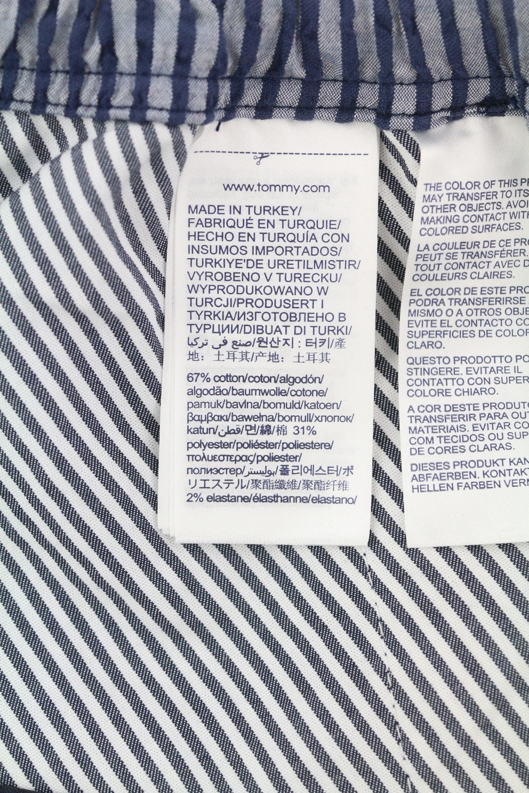 TOMMY HILFIGER Harlem Seersucker Stripe vyriški šortai W34 Relaxed Tapered Fit mėlyni 