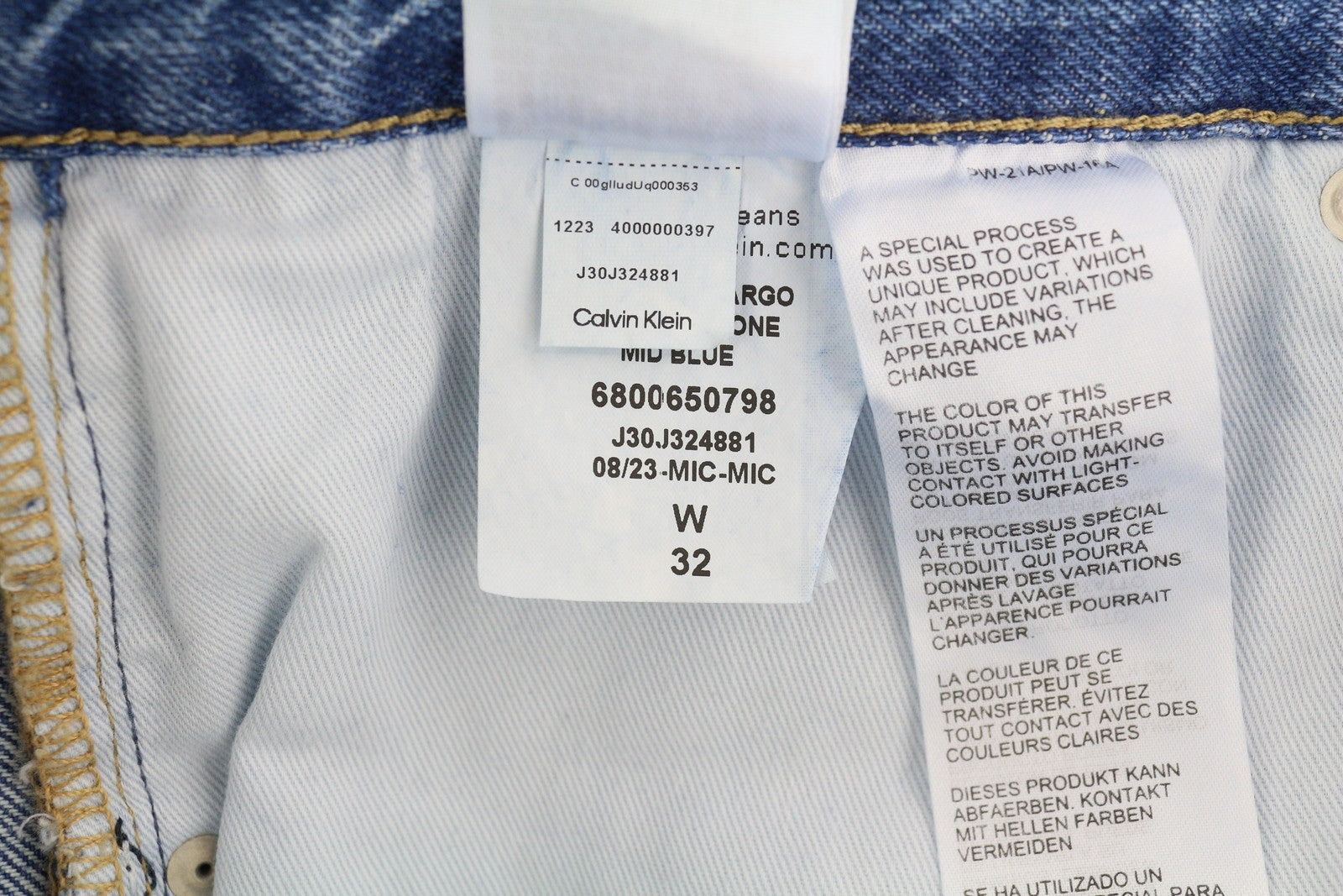 CALVIN KLEIN 90-ųjų laisvi krovininiai vyriški džinsai W32 džinso mėlyna įprasto kirpimo su užtrauktuku ir logotipu 