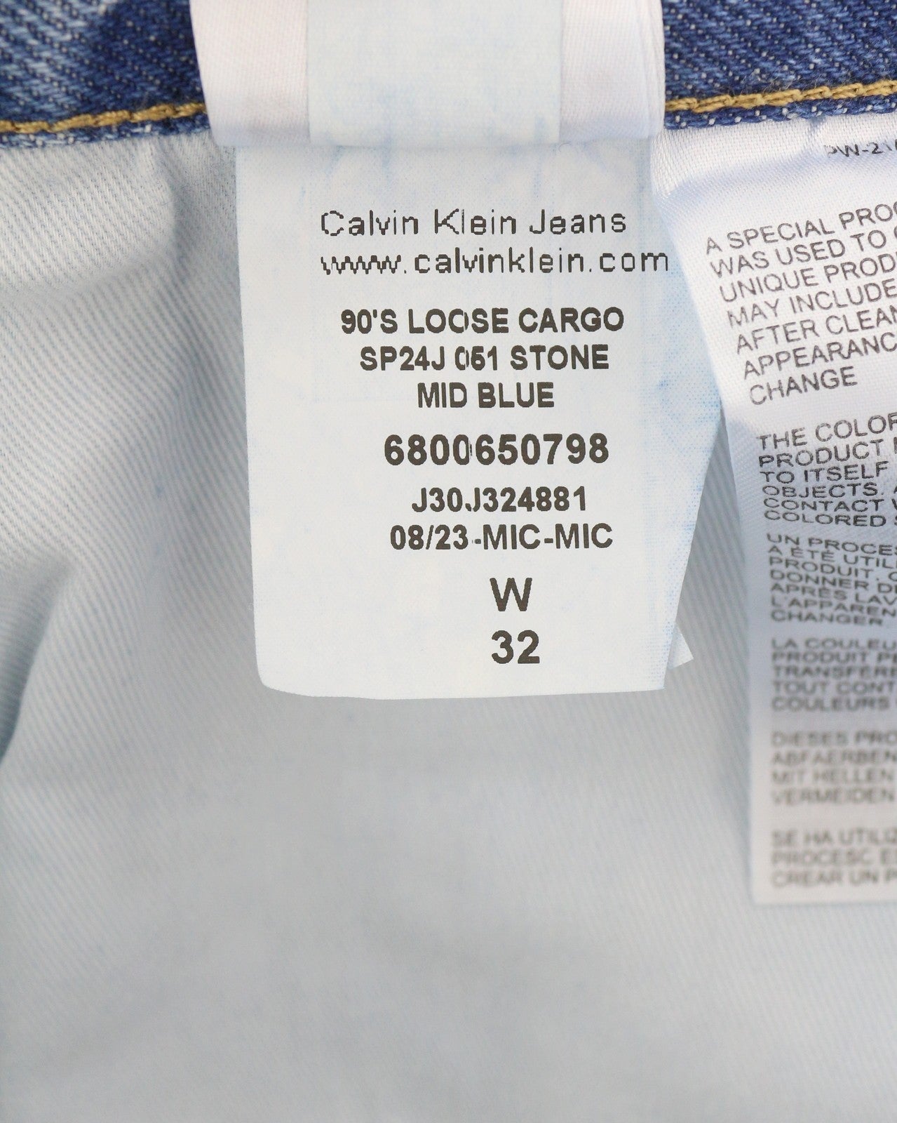 CALVIN KLEIN 90-ųjų laisvi krovininiai vyriški džinsai W32 džinso mėlyna įprasto kirpimo su užtrauktuku ir logotipu 