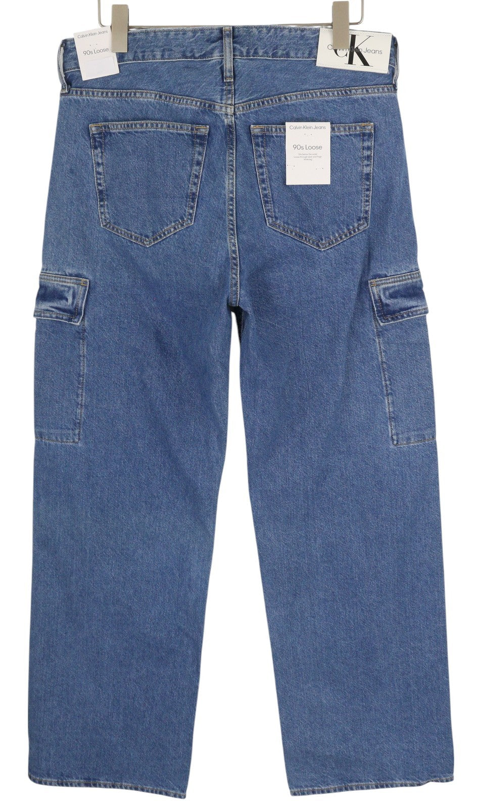 CALVIN KLEIN 90-ųjų laisvi krovininiai vyriški džinsai W32 džinso mėlyna įprasto kirpimo su užtrauktuku ir logotipu 