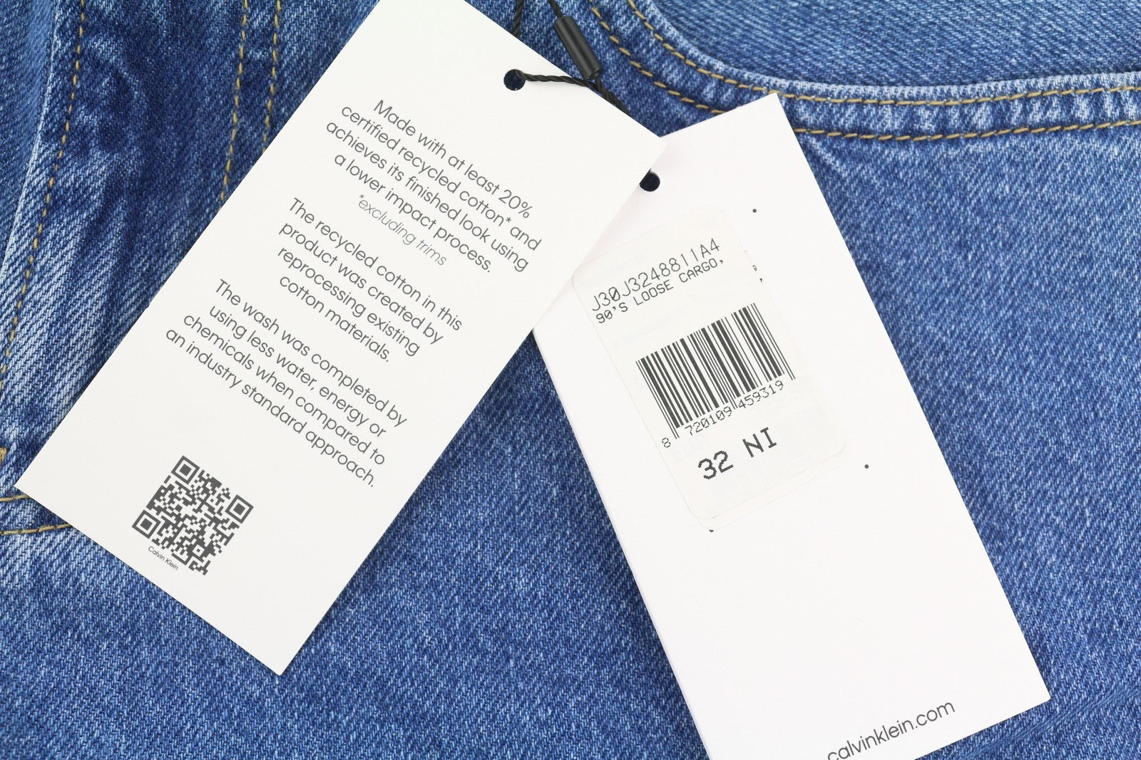 CALVIN KLEIN 90-ųjų laisvi krovininiai vyriški džinsai W32 džinso mėlyna įprasto kirpimo su užtrauktuku ir logotipu 