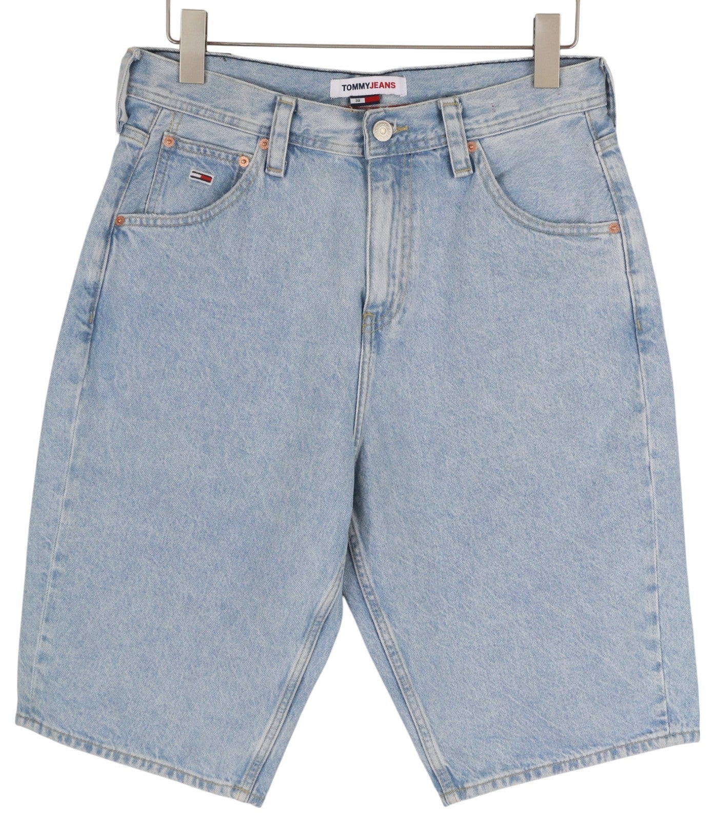 TOMMY HILFIGER Aiden Baggy Denim vyriški šortai W30 Washed Blue su užtrauktuku ir kišenėmis 