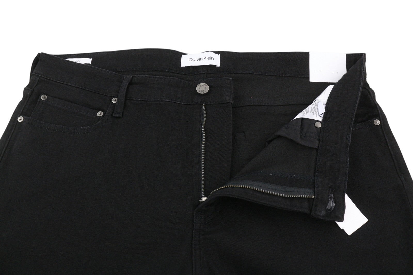 CALVIN KLEIN siaurėjantys juodi vyriški džinsai su užtrauktuku ir kišenėmis, W38/L32 