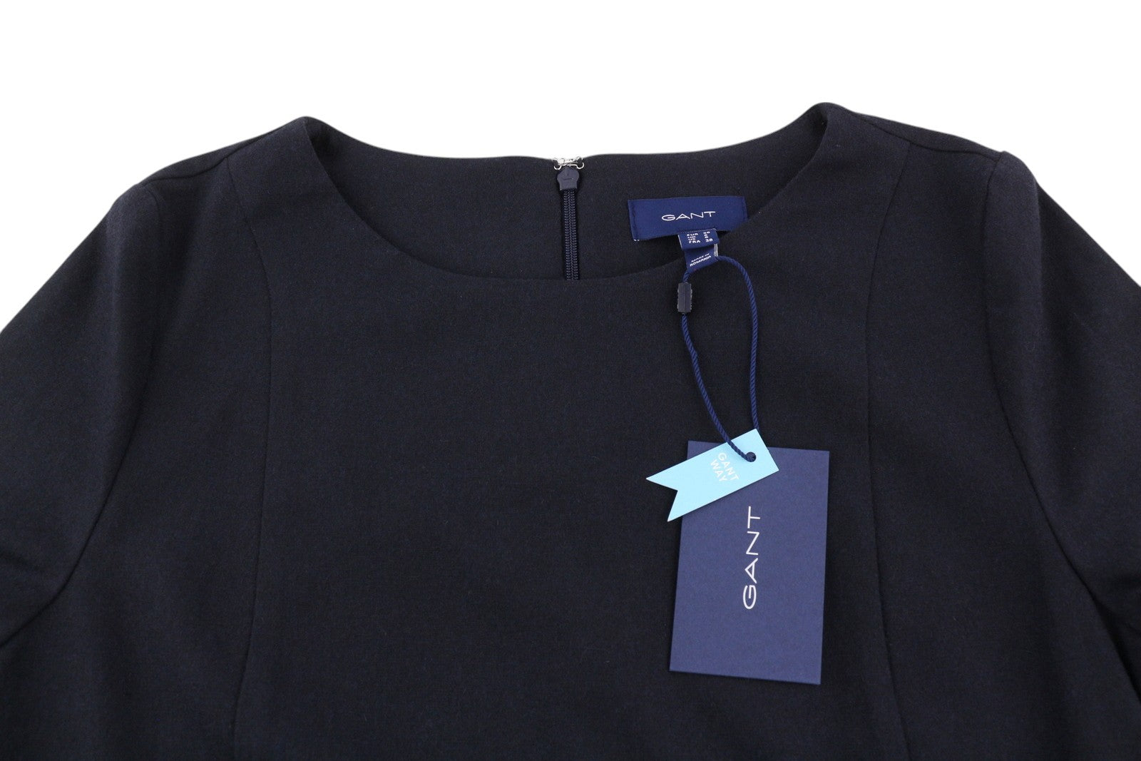 GANT Flanelinė platėjanti moteriška suknelė EU36 mėlyna vilnos mišinio apvali iškirpte 3/4 rankovėmis mini 