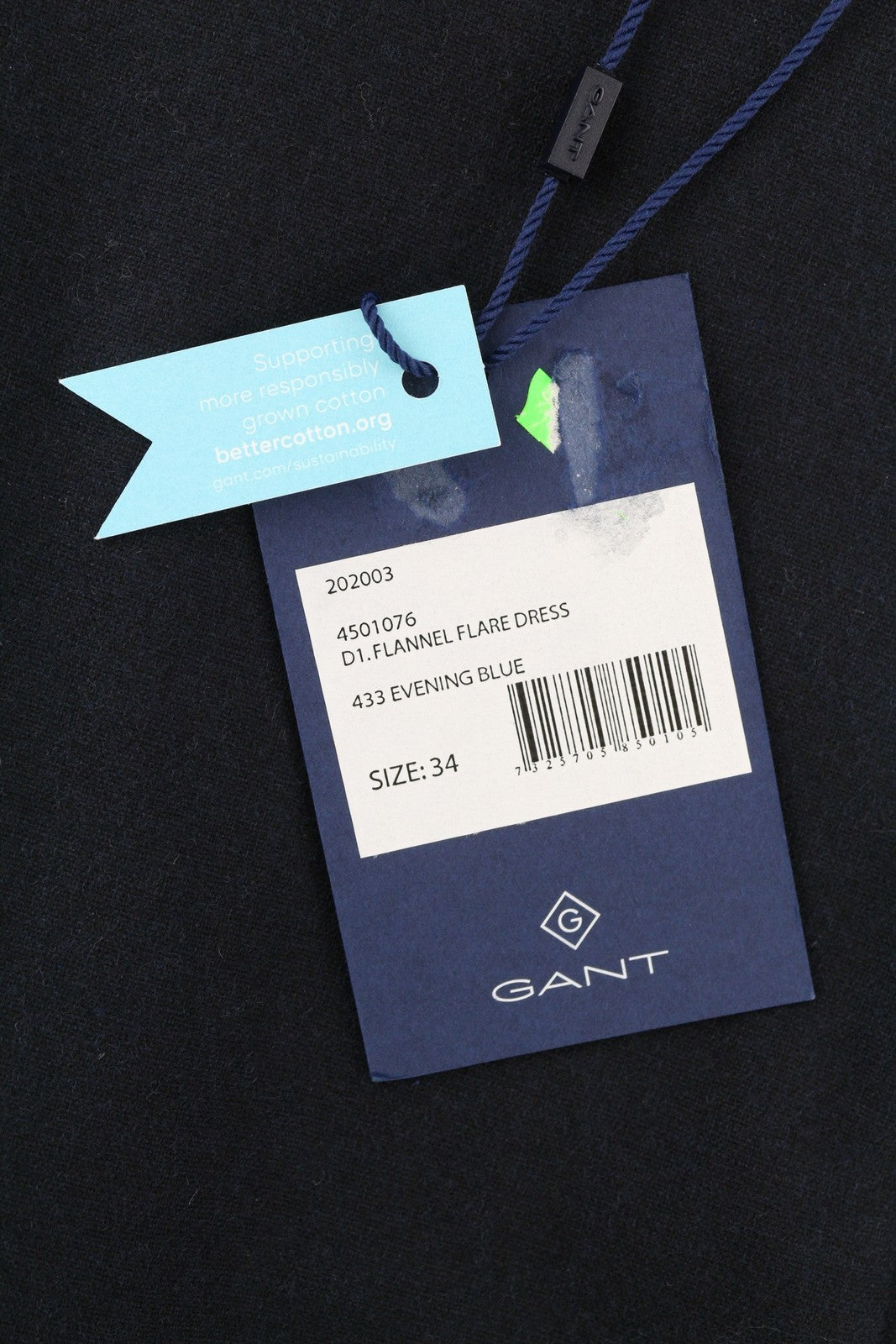 GANT Flanelinė platėjanti moteriška suknelė EU34 mėlyna vilnos mišinio apvali iškirpte 3/4 rankovėmis mini 