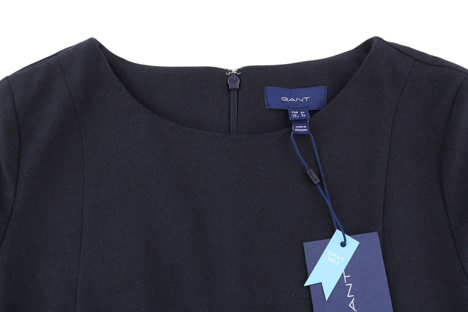 GANT Flanelinė platėjanti moteriška suknelė EU34 mėlyna vilnos mišinio apvali iškirpte 3/4 rankovėmis mini 