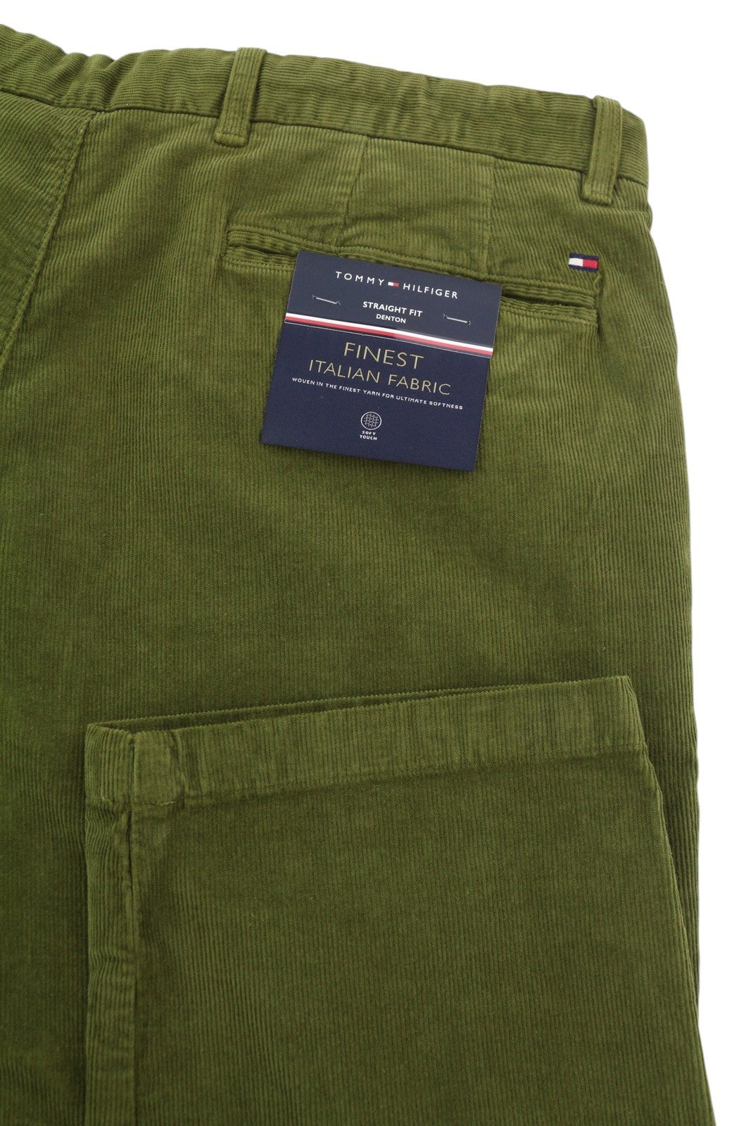 TOMMY HILFIGER Denton Chino Stretch vyriškos kelnės W38/L34 žalios velveto tiesios 