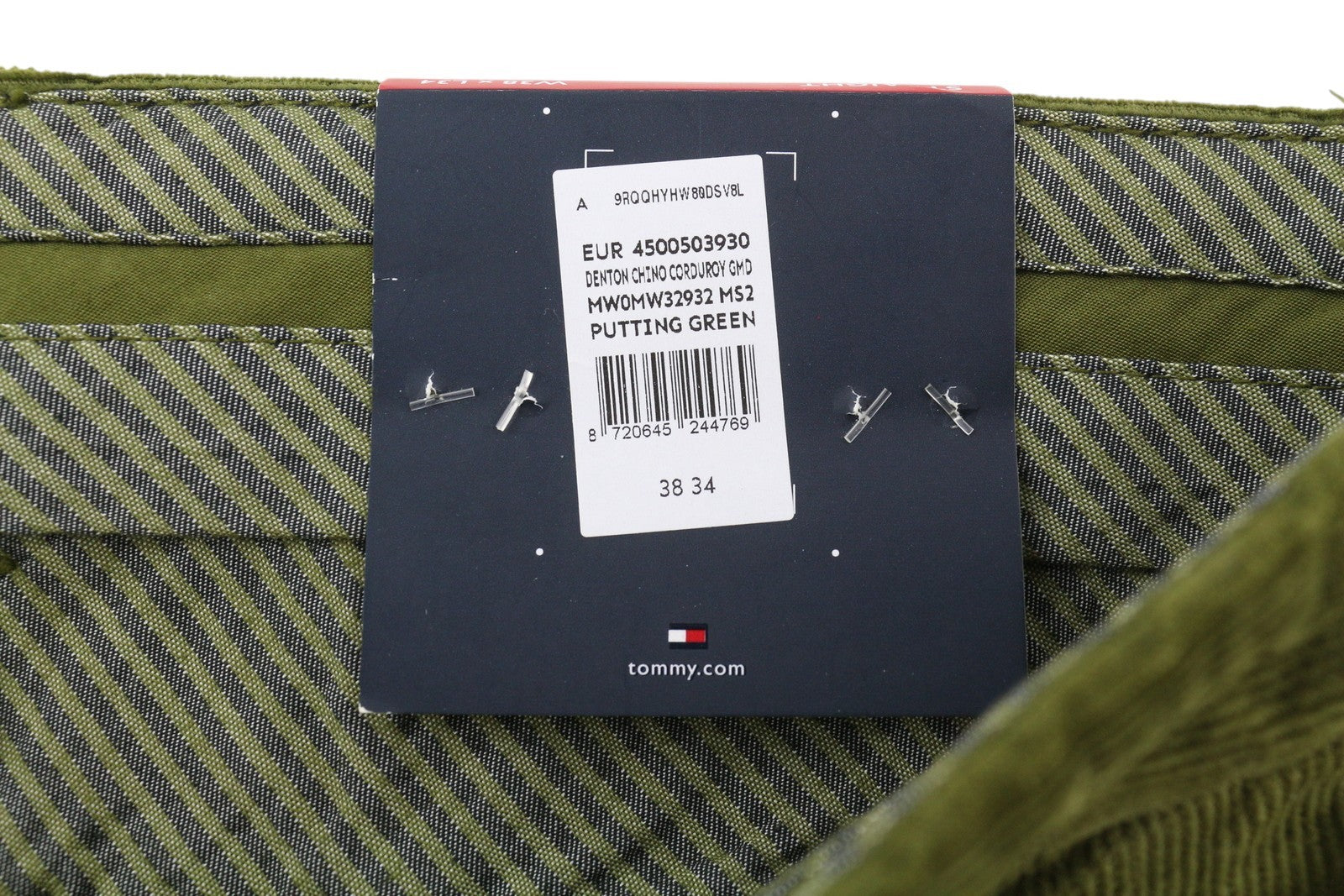 TOMMY HILFIGER Denton Chino Stretch vyriškos kelnės W38/L34 žalios velveto tiesios 