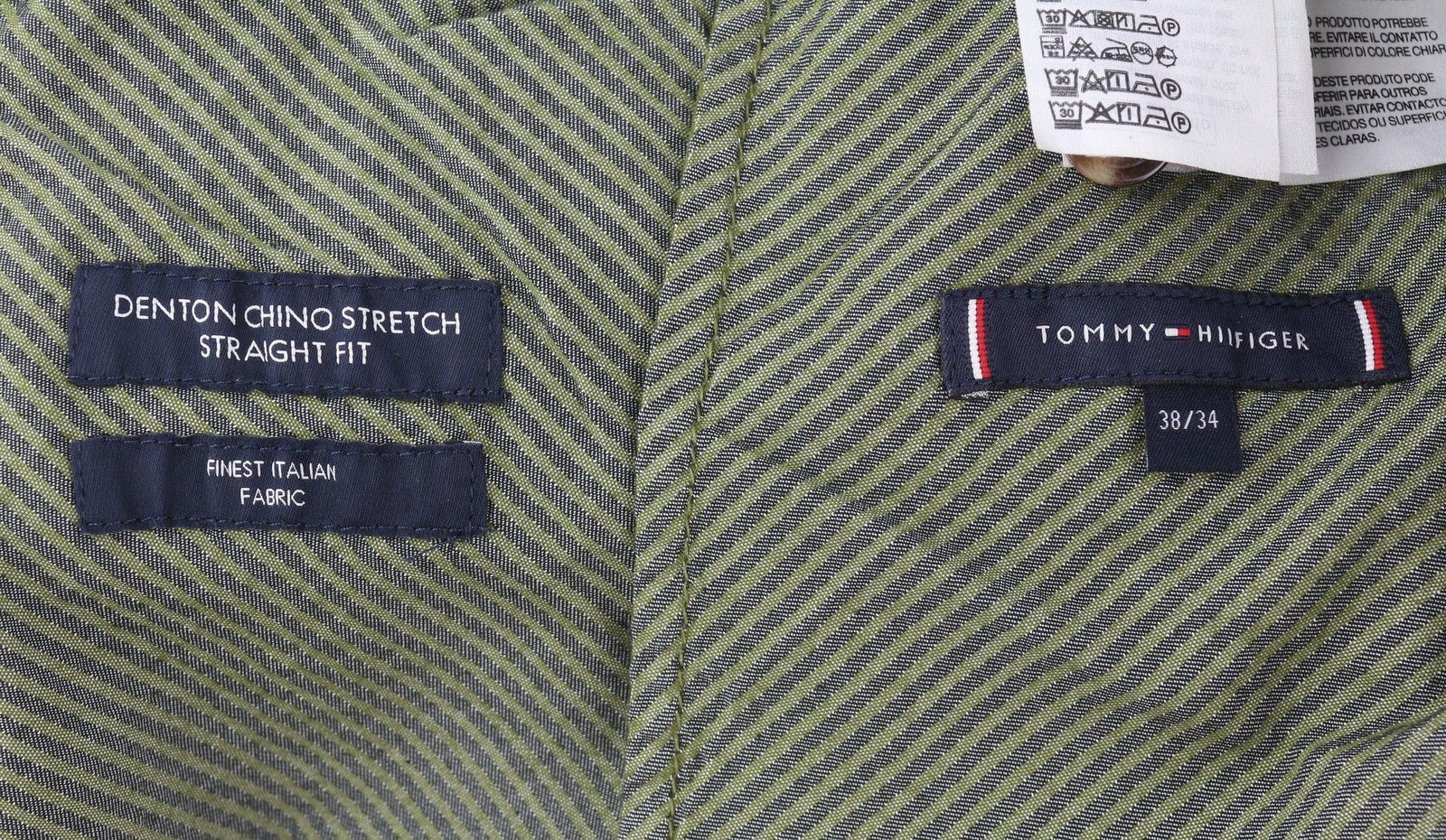 TOMMY HILFIGER Denton Chino Stretch vyriškos kelnės W38/L34 žalios velveto tiesios 