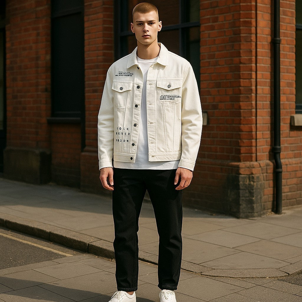 ANTONY MORATO vyriška striukė L, džinsinio audinio, balta, su sagomis ir pamušalu, unisex 