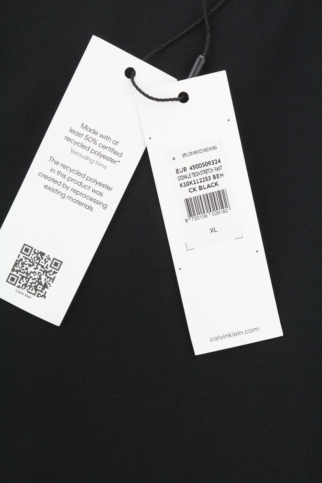 CALVIN KLEIN Crinkle Tech Stretch vyriškos kelnės XL dydžio, juodos, plonos, elastingo juosmens. 