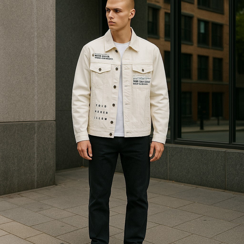 ANTONY MORATO vyriška striukė XL dydžio džinsinis, baltas, su sagomis ir pamušalu, unisex 