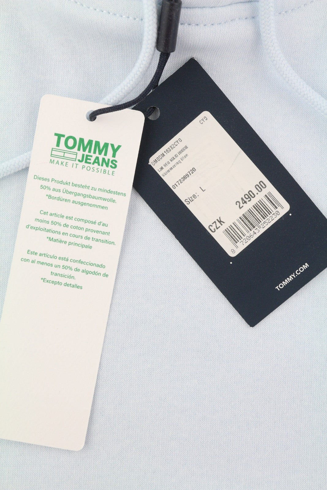 TOMMY HILFIGER vyriškas džemperis su gobtuvu L šviesiai mėlynas kengūros kišenė su gobtuvu logotipais 