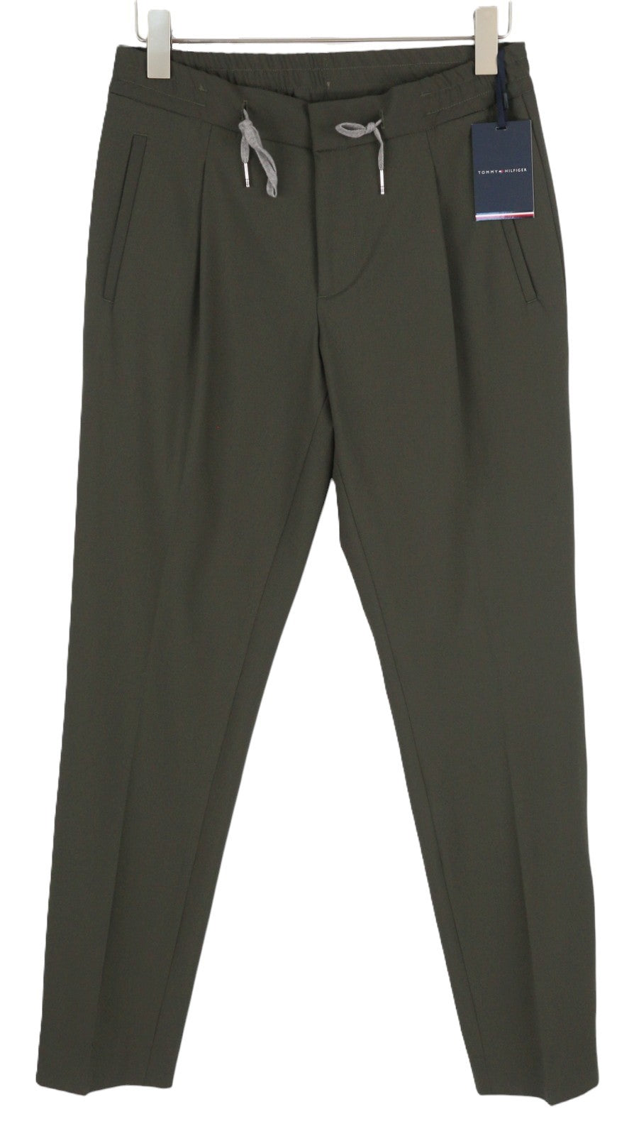 TOMMY HILFIGER THFlex vyriškos kelnės W31 Khaki Plain Plisuotos Elastic Waist Slim 