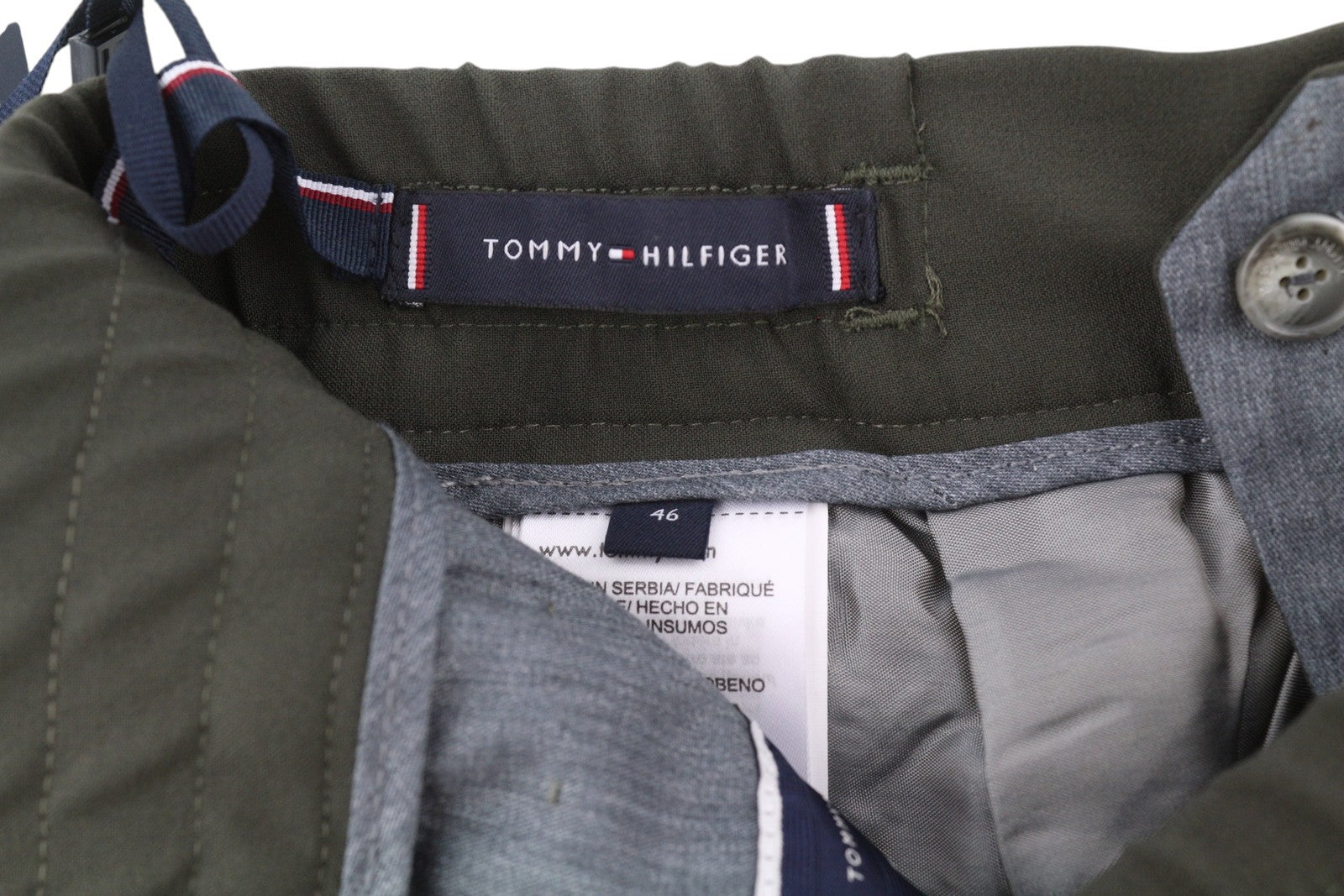 TOMMY HILFIGER THFlex vyriškos kelnės W31 Khaki Plain Plisuotos Elastic Waist Slim 