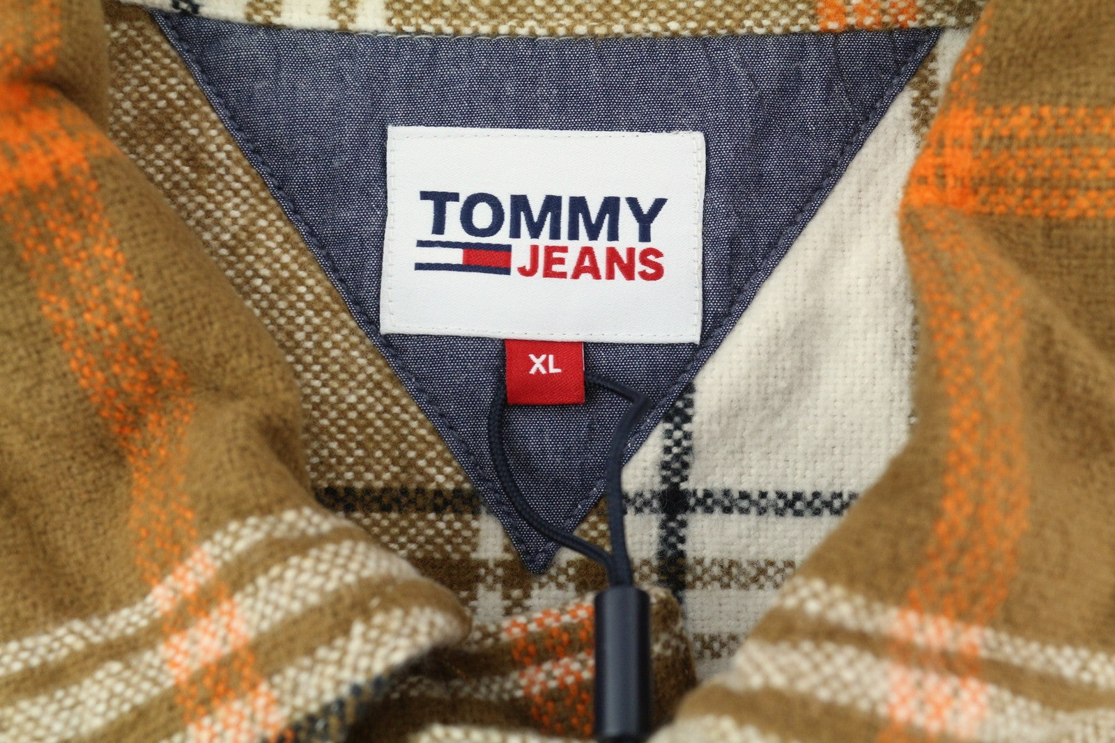 TOMMY HILFIGER vyriški marškinėliai su šukuotais languotais XL dydžio flaneliniais marškinėliais su storomis sagomis, rudi 