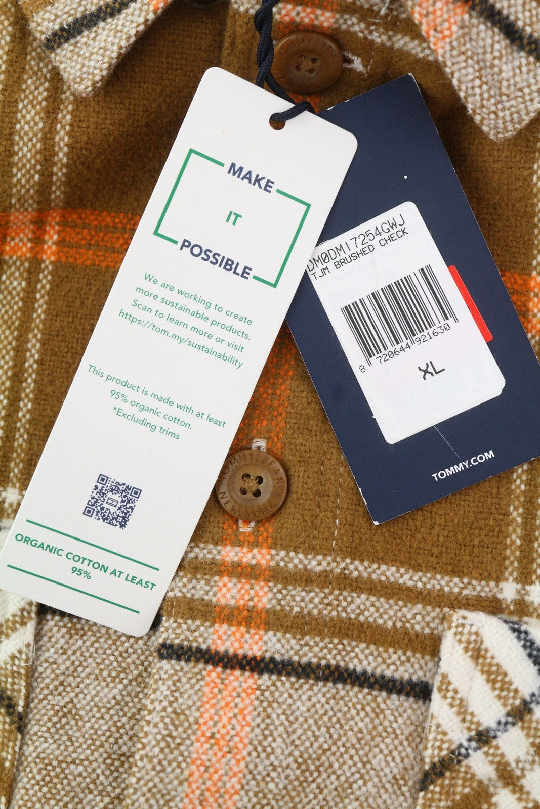 TOMMY HILFIGER vyriški marškinėliai su šukuotais languotais XL dydžio flaneliniais marškinėliais su storomis sagomis, rudi 