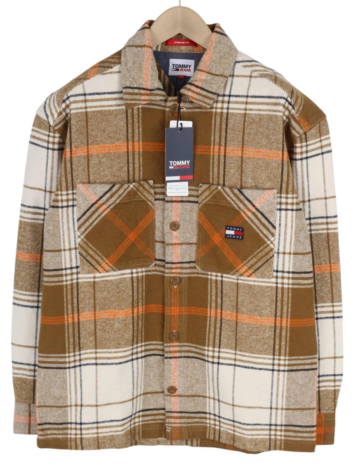 TOMMY HILFIGER vyriški marškinėliai su šukuotais languotais XL dydžio flaneliniais marškinėliais su storomis sagomis, rudi 