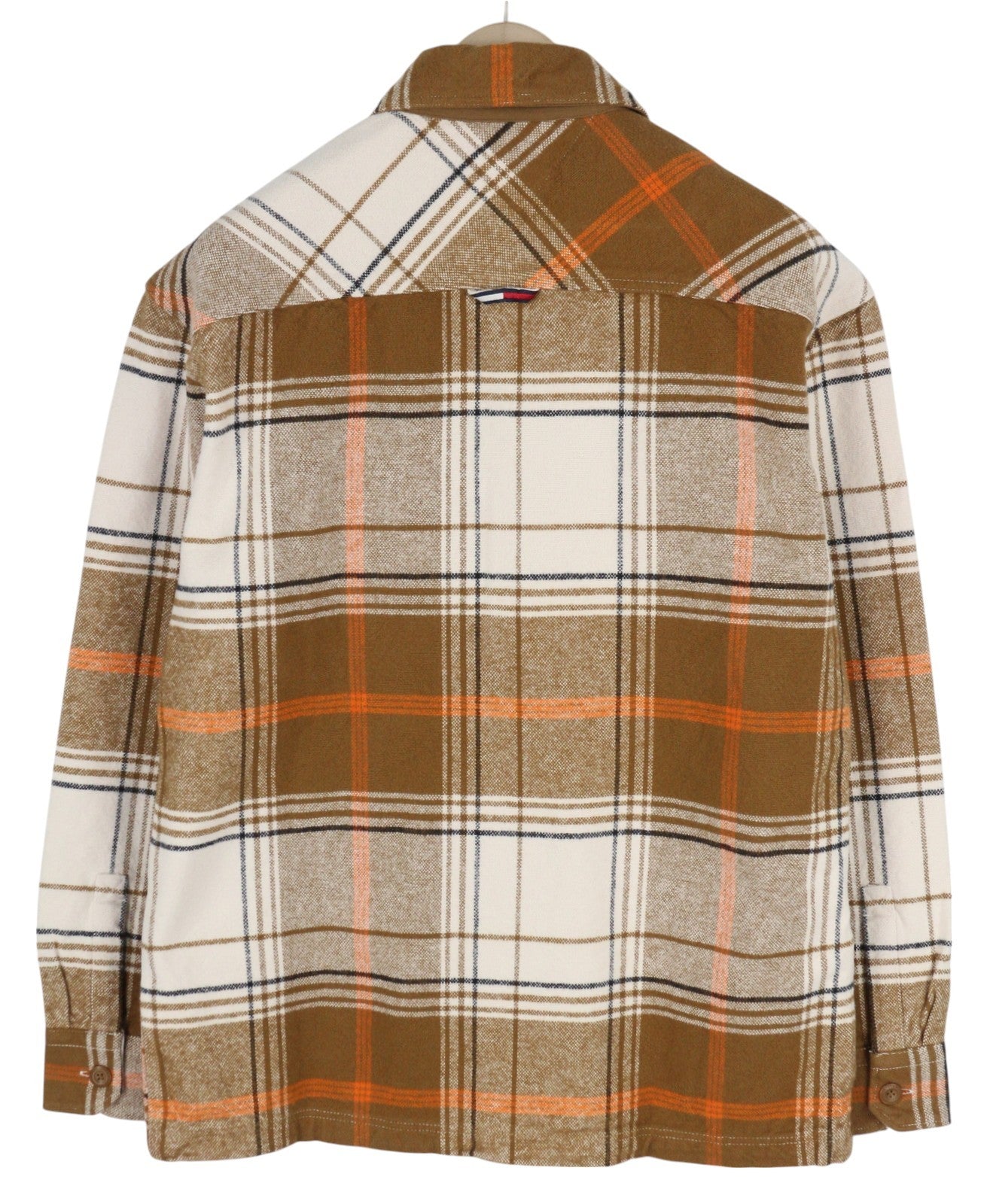 TOMMY HILFIGER vyriški marškinėliai su šukuotais languotais XL dydžio flaneliniais marškinėliais su storomis sagomis, rudi 