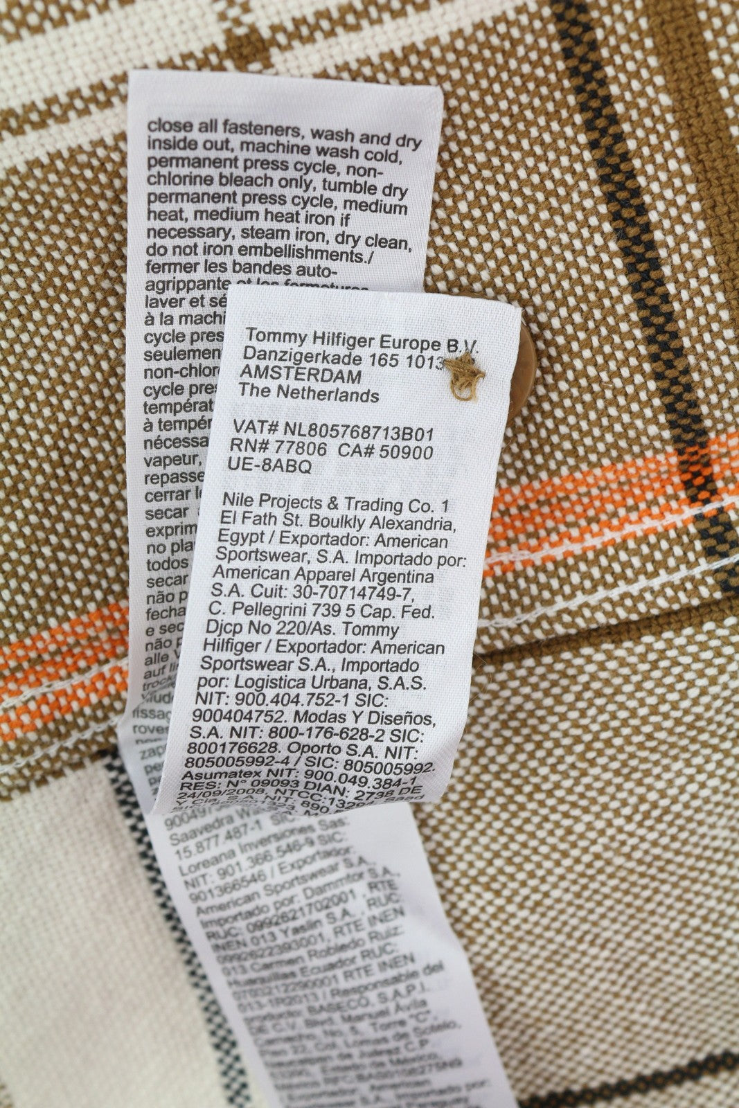 TOMMY HILFIGER vyriški marškinėliai su šukuotais languotais XL dydžio flaneliniais marškinėliais su storomis sagomis, rudi 