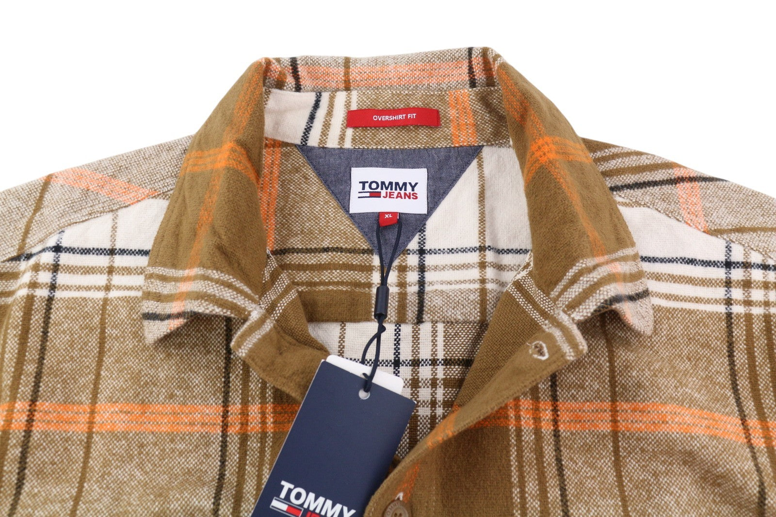 TOMMY HILFIGER vyriški marškinėliai su šukuotais languotais XL dydžio flaneliniais marškinėliais su storomis sagomis, rudi 