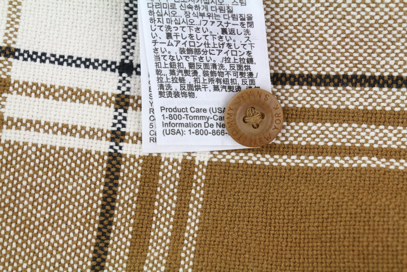 TOMMY HILFIGER vyriški marškinėliai su šukuotais languotais langais, S dydžio flaneliniai marškinėliai su storomis sagomis, rudi