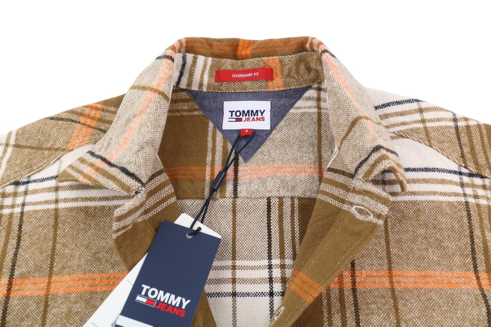 TOMMY HILFIGER vyriški marškinėliai su šukuotais languotais langais, S dydžio flaneliniai marškinėliai su storomis sagomis, rudi
