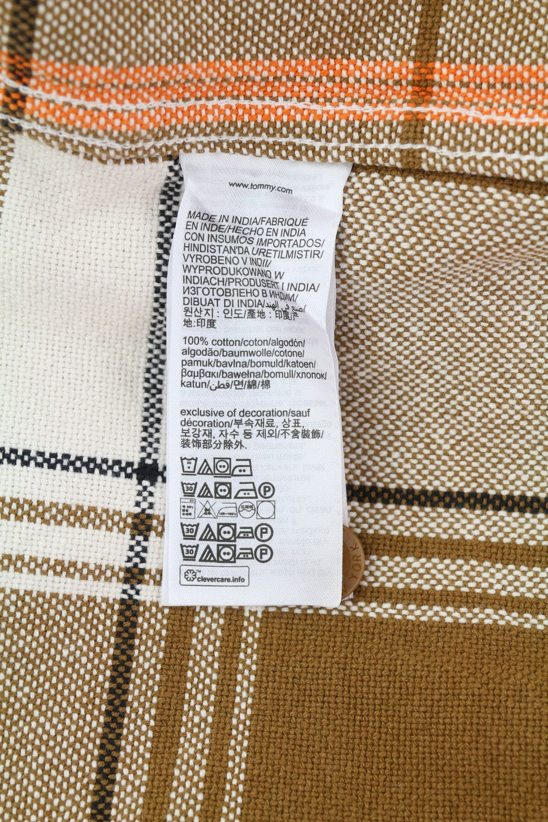 TOMMY HILFIGER vyriški marškinėliai su šukuotais languotais langais, S dydžio flaneliniai marškinėliai su storomis sagomis, rudi