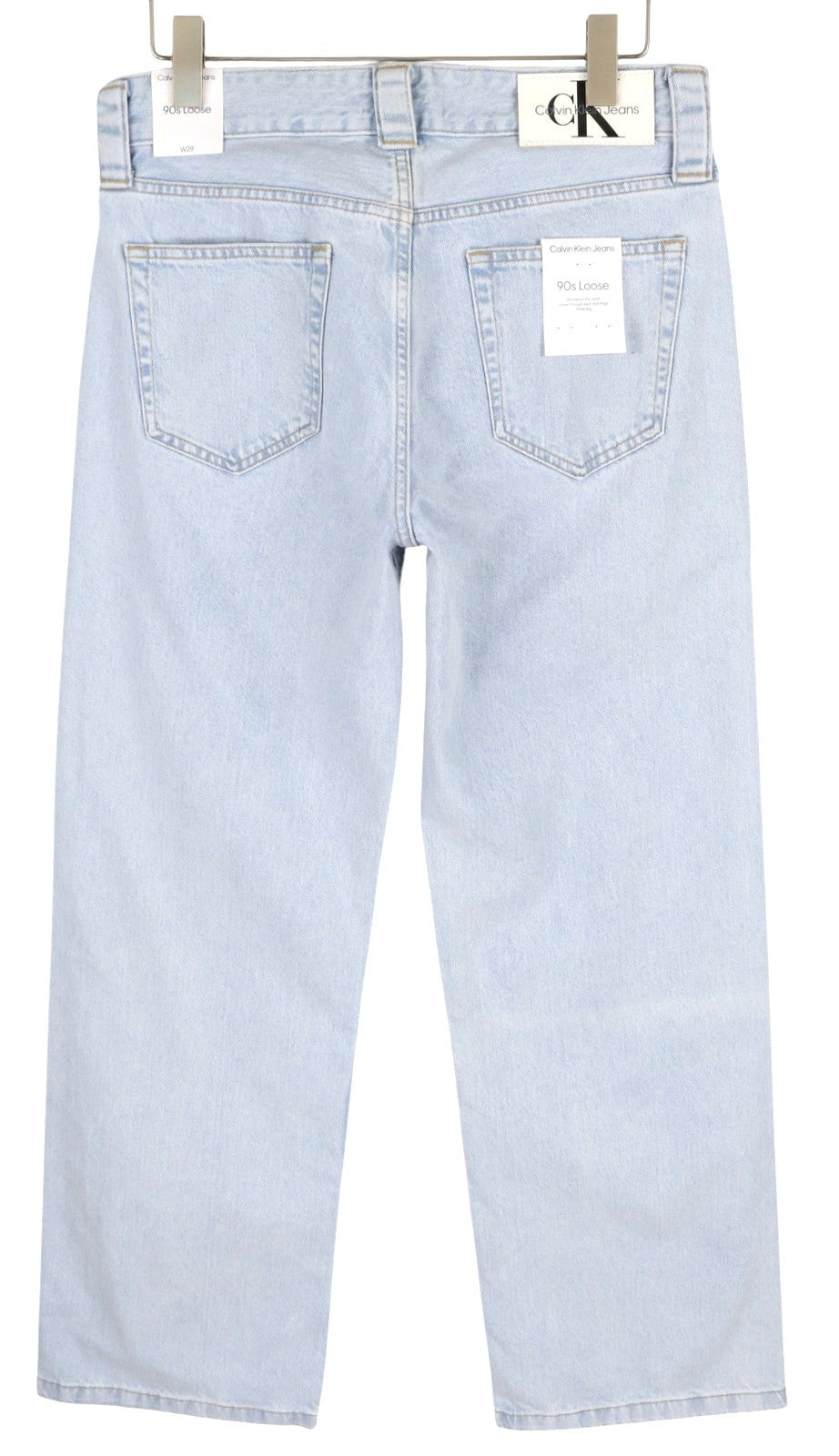 CALVIN KLEIN 90-ųjų laisvi klostuoti vyriški džinsai W29 su skalbtos mėlynos spalvos plačiomis užtrauktukais, rekomenduojama kaina – 272 USD 