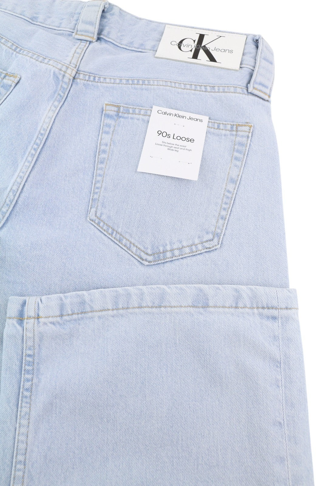 CALVIN KLEIN 90-ųjų laisvi klostuoti vyriški džinsai W29 su skalbtos mėlynos spalvos plačiomis užtrauktukais, rekomenduojama kaina – 272 USD 