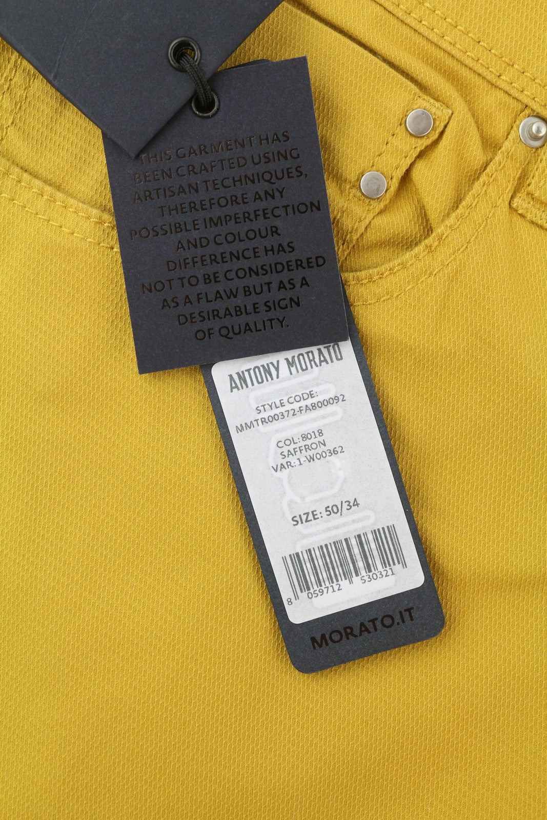 ANTONY MORATO Keith vyriškos kelnės W34 geltonos tekstūruotos, aptemptos, laisvalaikio stiliaus, su užtrauktuku. 